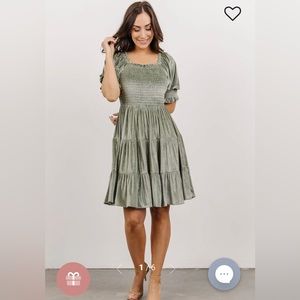 Baltic Born Bliss Smocked Velvet Short Dress in Dusty Sage size XL